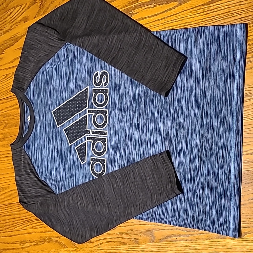 Adidas Blue and Gray Long Sleeve Tee - Boy's Large - Picture 2 of 8